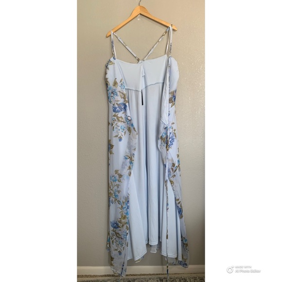 NEW Lulu's White Maxi Dress with Blue Floral Print - Picture 10 of 16